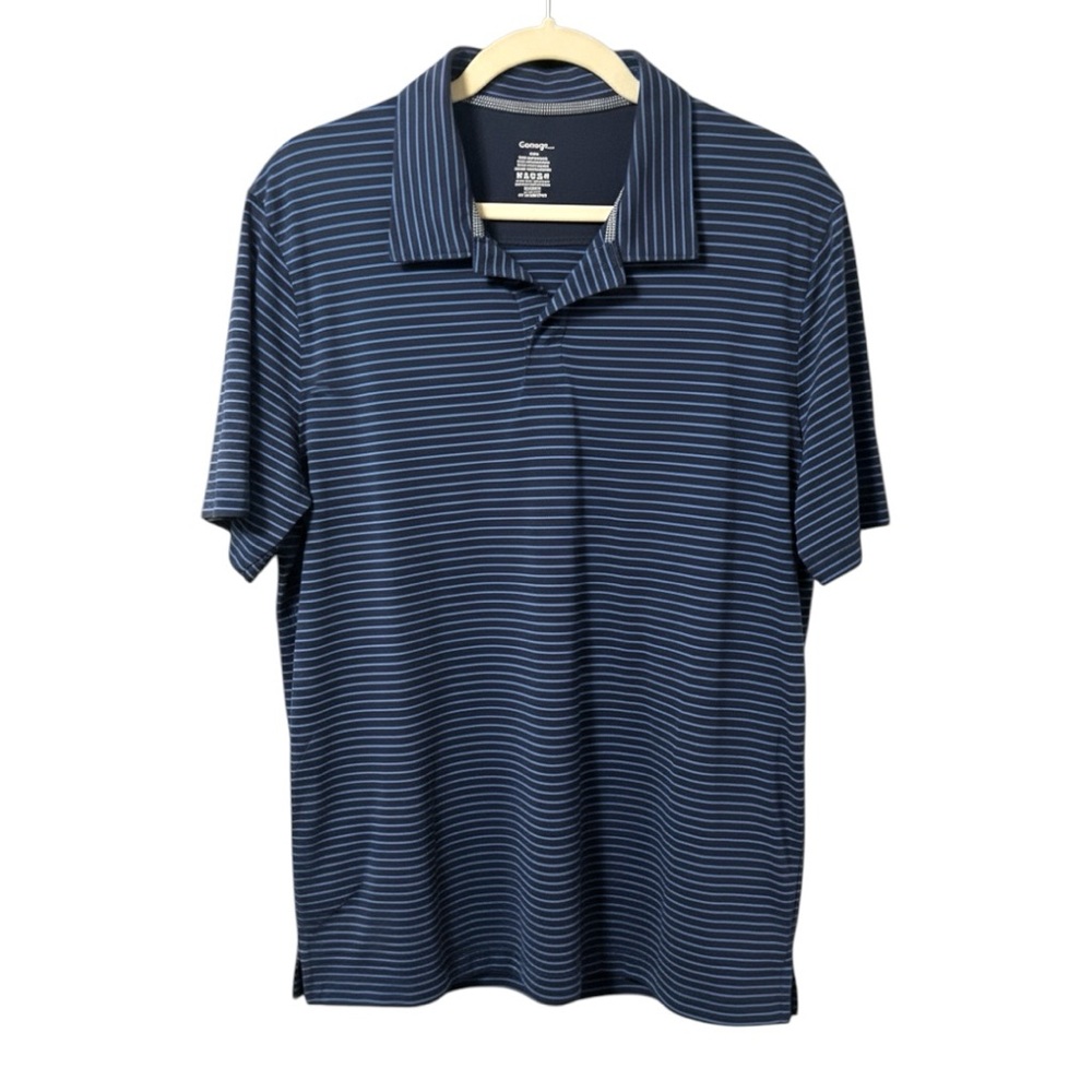George Men’s Striped Polo Tee Collared Short Sleeved Shirt Blue Stripes Medium - Picture 2 of 5